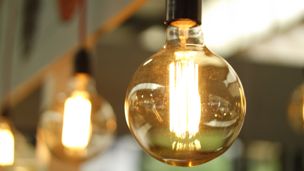 two hanging bright light bubls