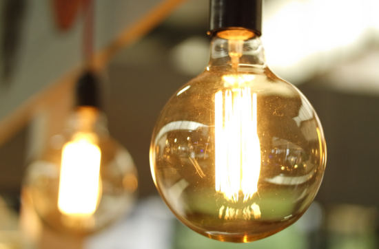 two hanging bright light bubls