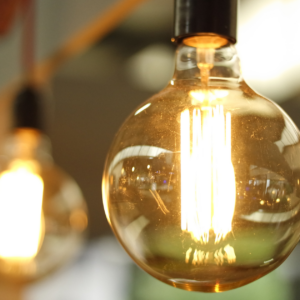 two hanging bright light bubls